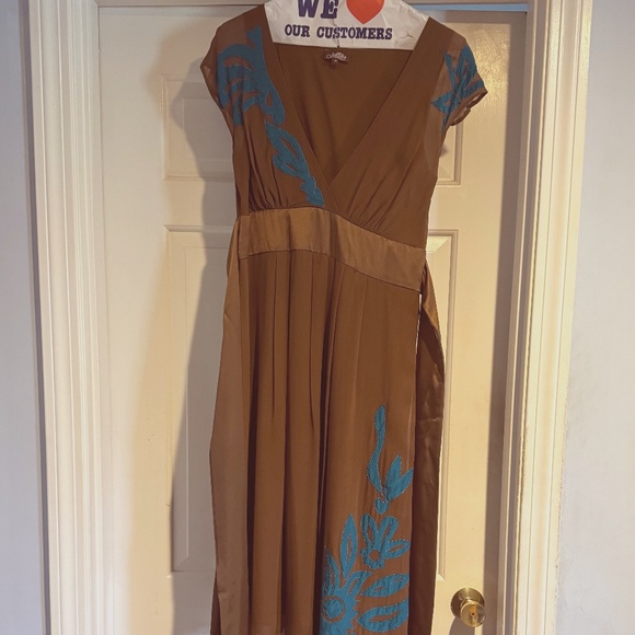 Lotta Stensson Formal Dress, rich brown color with turquoise trim - Picture 2 of 8